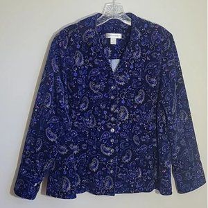 Vintage Y2K, 90s Blue Purple Paisley Corduroy Coat Jacket Blazer L